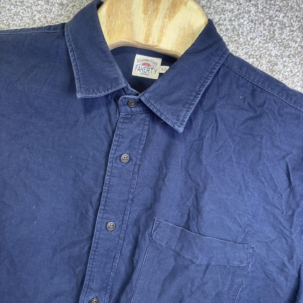 Faherty Shirt Mens XL Blue Solid Long Sleeve Corduroy Button Up Casual Pocket